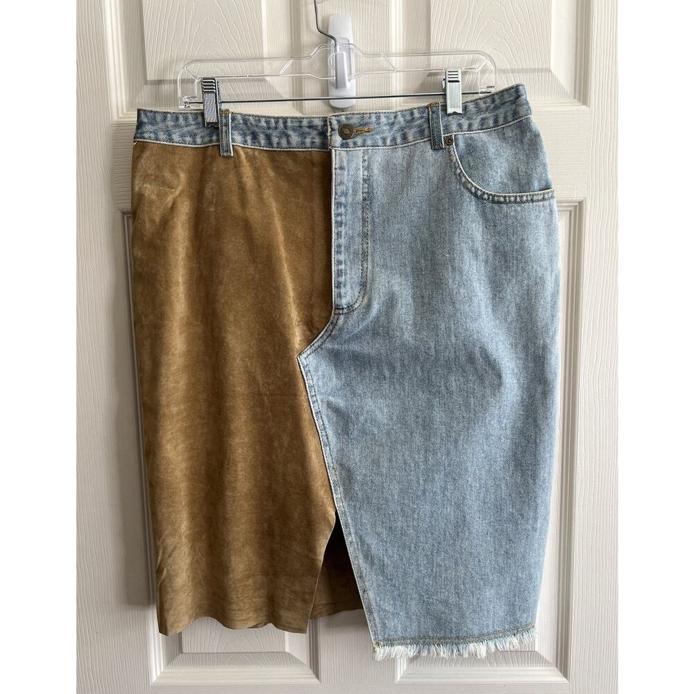 NEWPORT NEWS Jeanology Vintage Y2K Suede Denim Mixed Media Jean Skirt Sz 16